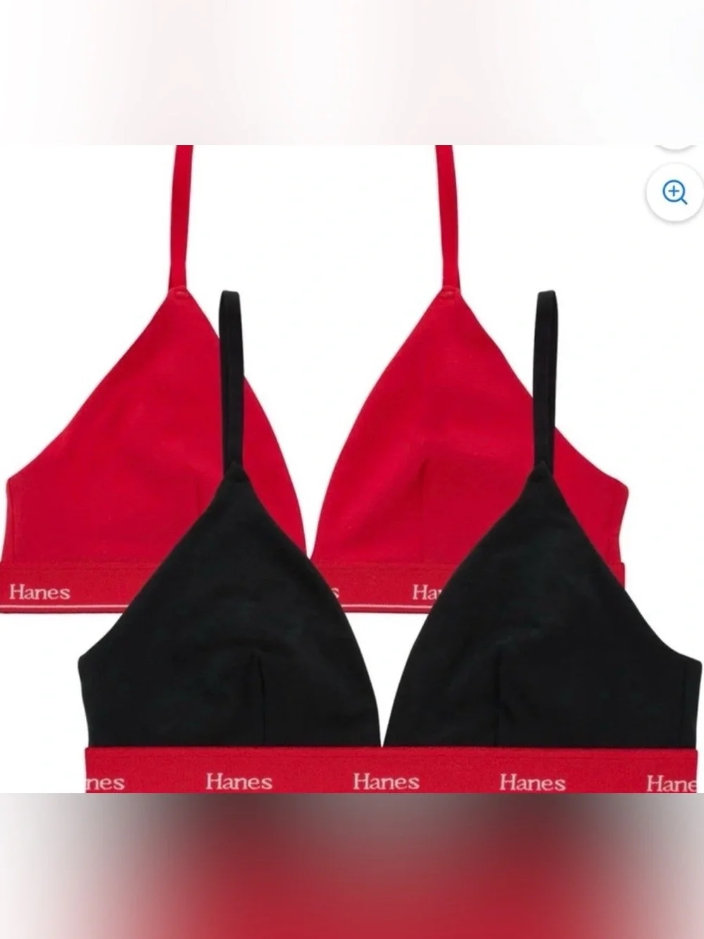 Hanes Originals 2 Pack Cotton Stretch Triangle Bralettes Red & Black XS NWT